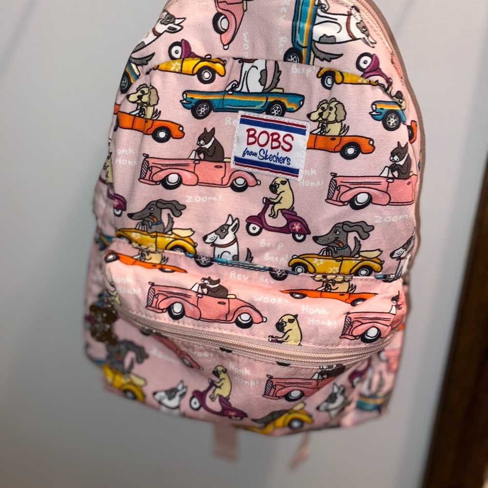 BOBS from Skechers Pink Kids Backpack with Dog and Car Print
